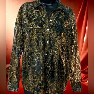 Zara size L, oversized, black and gold, lace blouse.